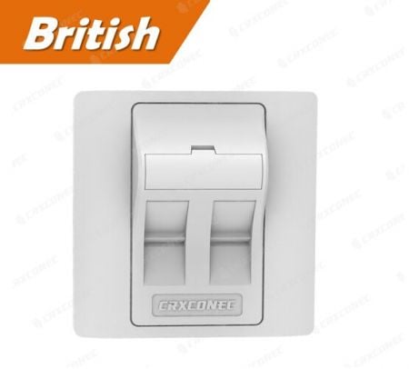 British Style Angled 2 Port Keystone Wall Plate with Shutter in White Color - Angled RJ45 keystone wall plate